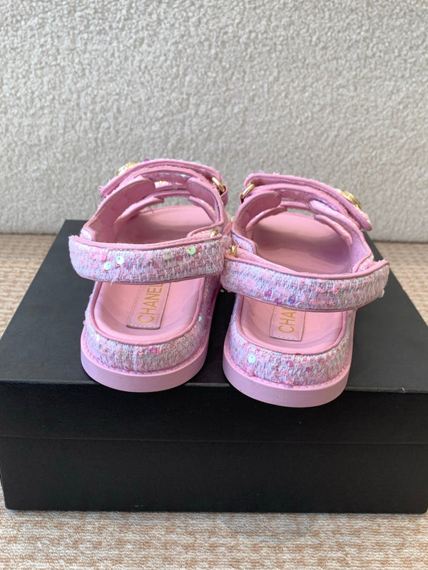 DAD SANDAL IN BRIGHT PINK FABRIC WITH SEQUINS