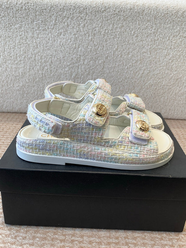 DAD SANDAL IN WHITE MIX COLORFUL FABRIC