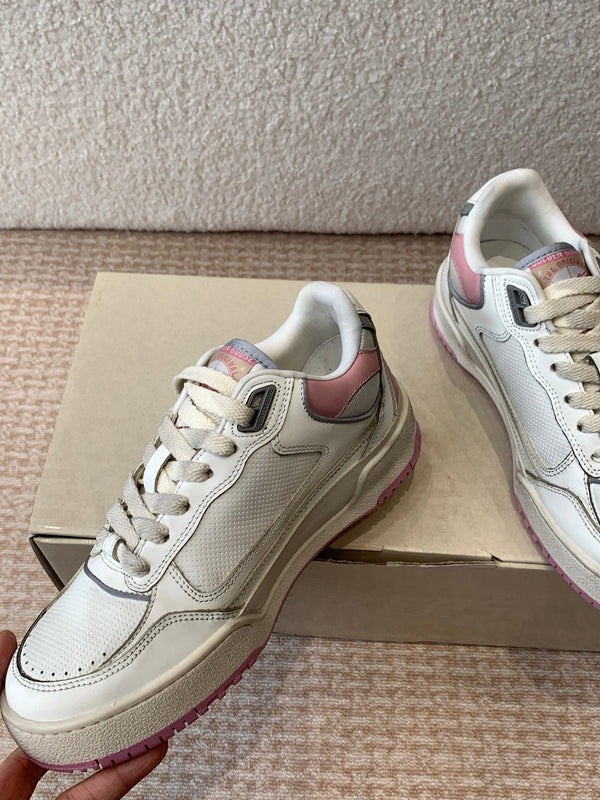 FORTY2 SNEAKERS WITH PINK STAR AND WHITE LEATHER HEEL TAB