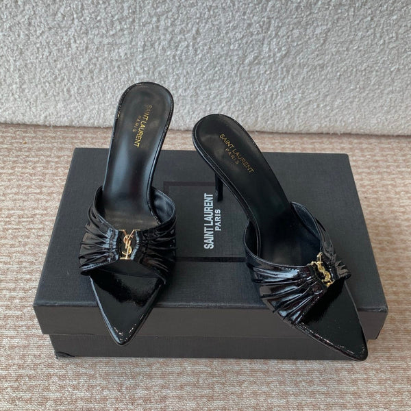 Sandalo SL Babylone con tacco 10 cm in pelle di vitello verniciata nera