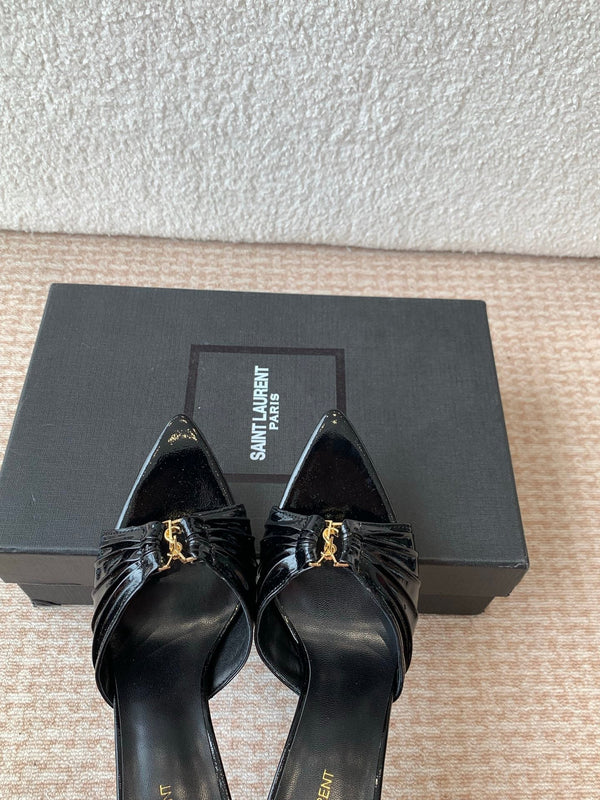 Sandalo SL Babylone con tacco 10 cm in pelle di vitello verniciata nera