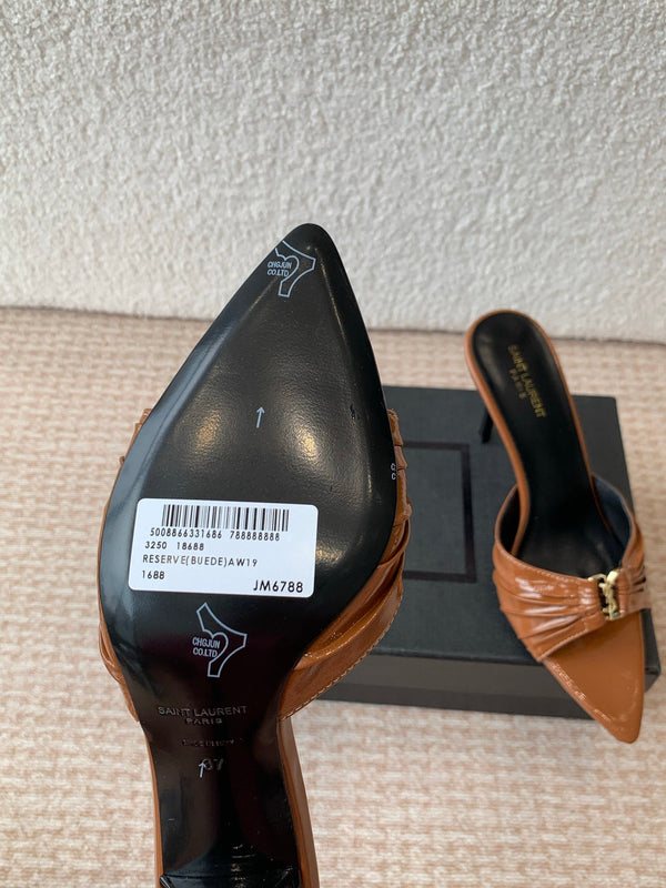 SL Babylone Sandal Heeled 10cm Brown Patent Calfskin