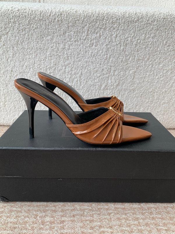 SL Babylone Sandal Heeled 10cm Brown Patent Calfskin