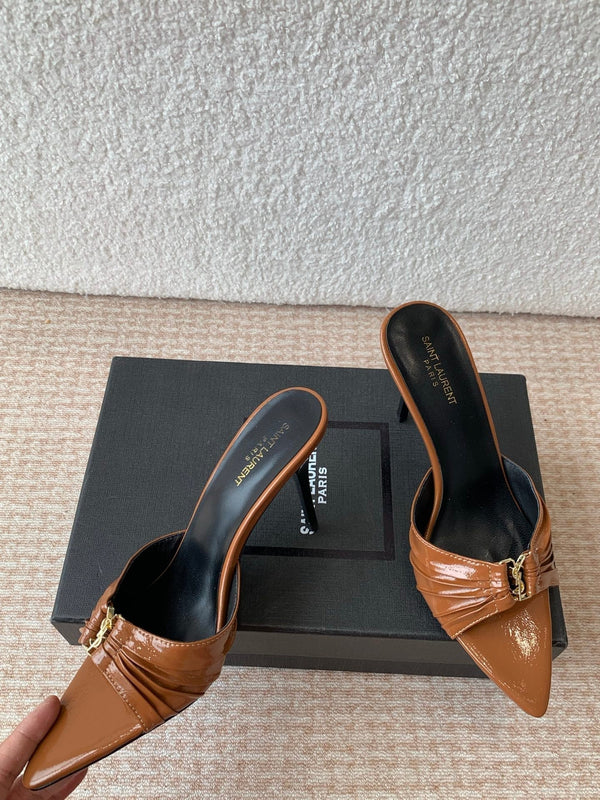 SL Babylone Sandal Heeled 10cm Brown Patent Calfskin