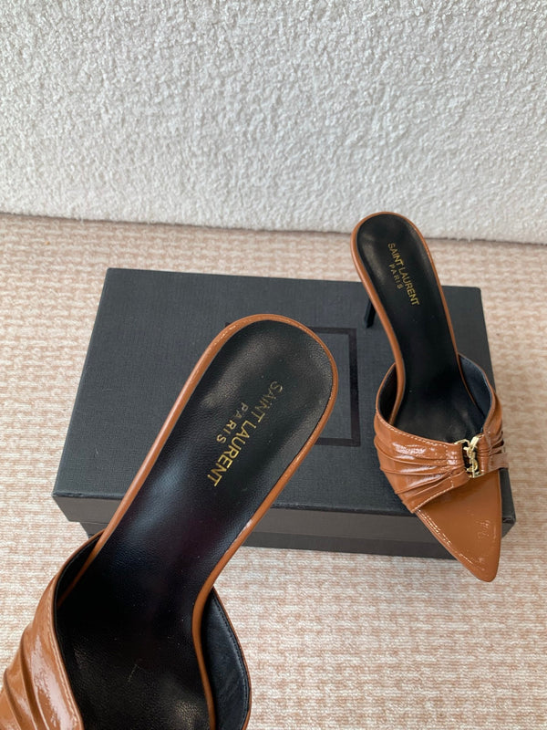 SL Babylone Sandal Heeled 10cm Brown Patent Calfskin