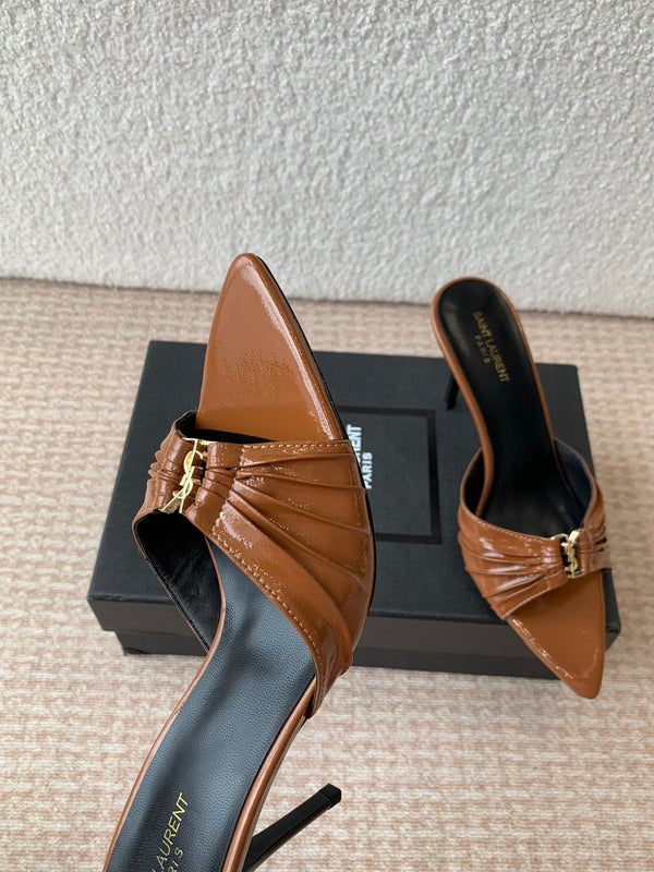 SL Babylone Sandal Heeled 10cm Brown Patent Calfskin