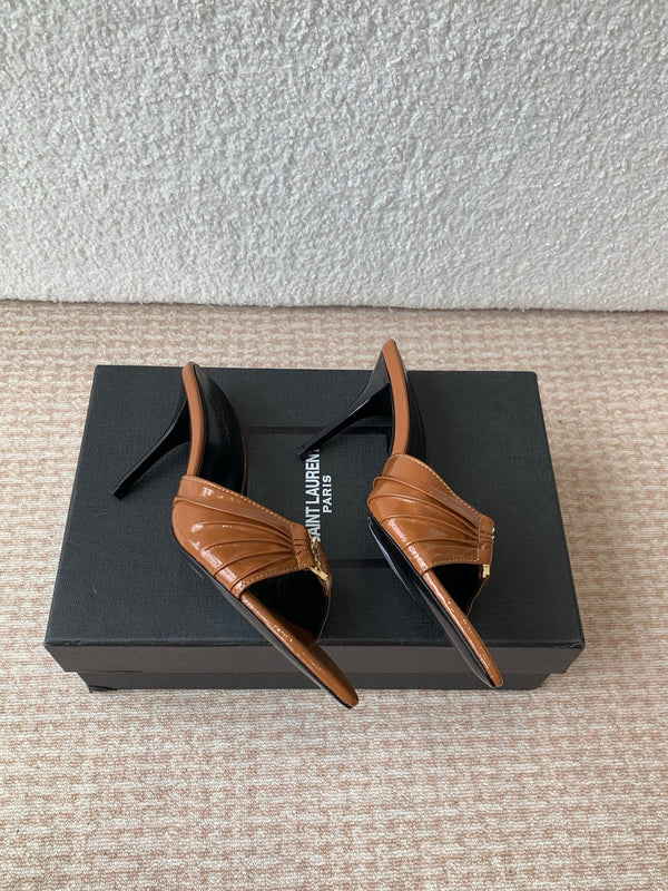 SL Babylone Sandal Heeled 10cm Brown Patent Calfskin