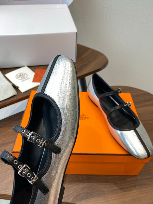 HM 25s Mary Jane Double strap Sliver Calfskin 422563