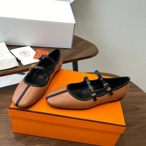 HM 25s Mary Jane Double Strap Camel Black Calfskin 422564