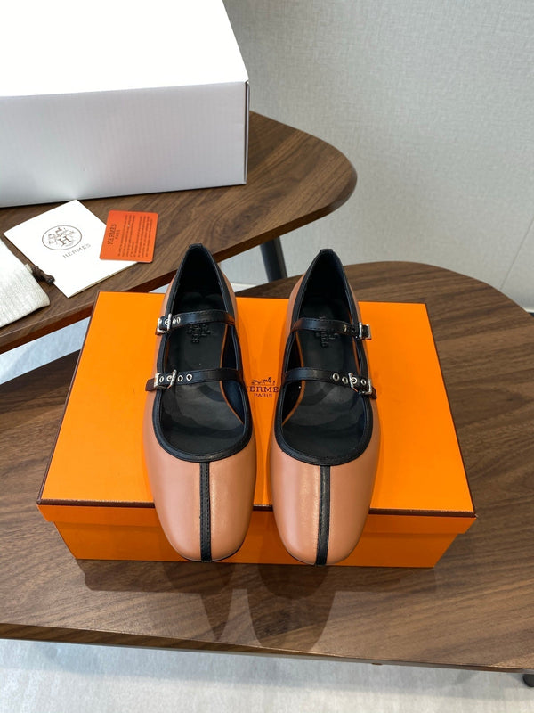 HM 25s Mary Jane Double Strap Camel Black Calfskin 422564