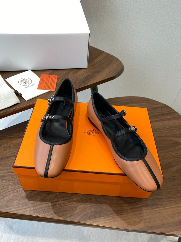 HM 25s Mary Jane Double Strap Camel Black Calfskin 422564