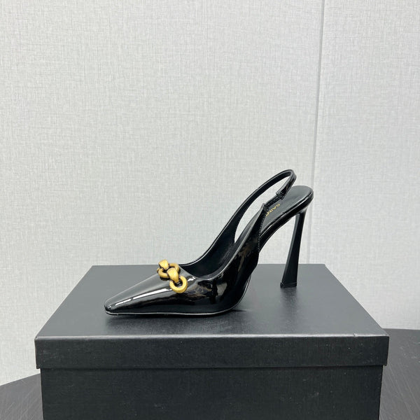 SLINGBACK ALTO CON CATENA ORO IN PELLE DI VITELLO NERA LUCIDA