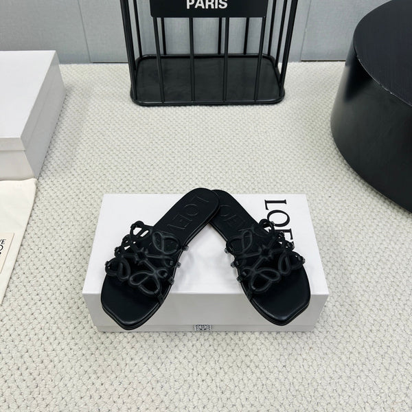 Loewe 25 Petal Anagram Slides Black Cowhide