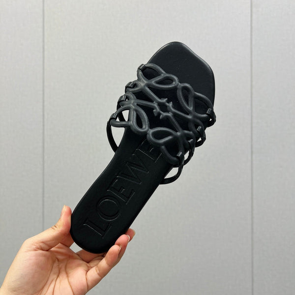 Loewe 25 Petal Anagram Slides Black Cowhide