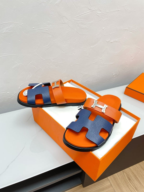 SANDALO CYPRUS IN PELLE DI AGNELLO ARANCIONE MIX LAPIS CON FIBBIA H