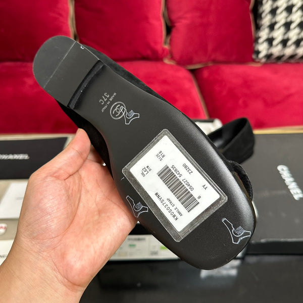 ballet flat flower all black suede