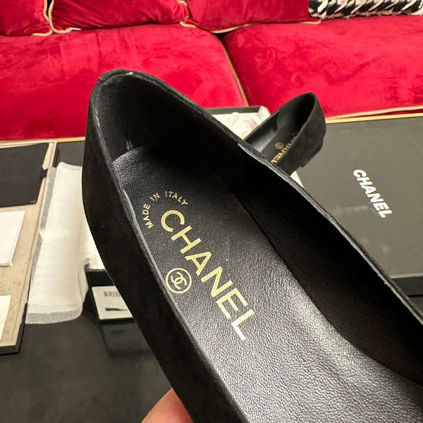 ballet flat white flower black suede black patent calfskin