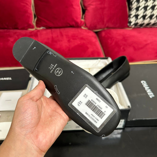 ballet flat white flower black calfskin