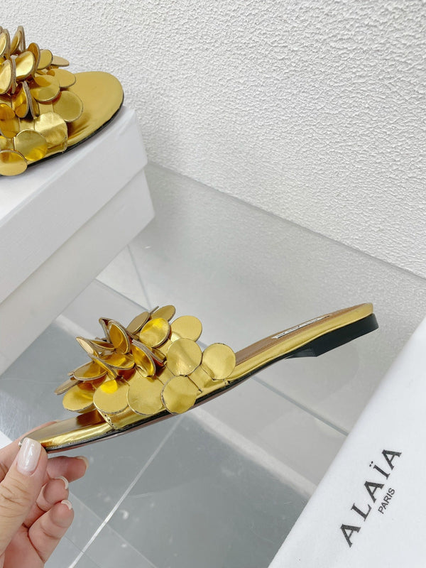 sandalo alaia mulo fiore oro metallizzato pelle di agnello