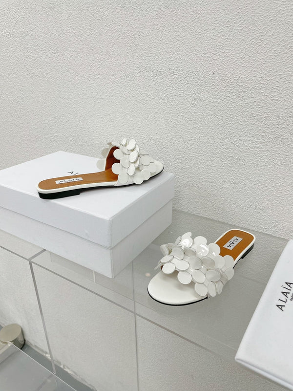 sandalo alaia mulo fiore bianco pantent pelle di agnello