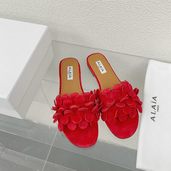 sandalo alaia mulo fiore camoscio rosso