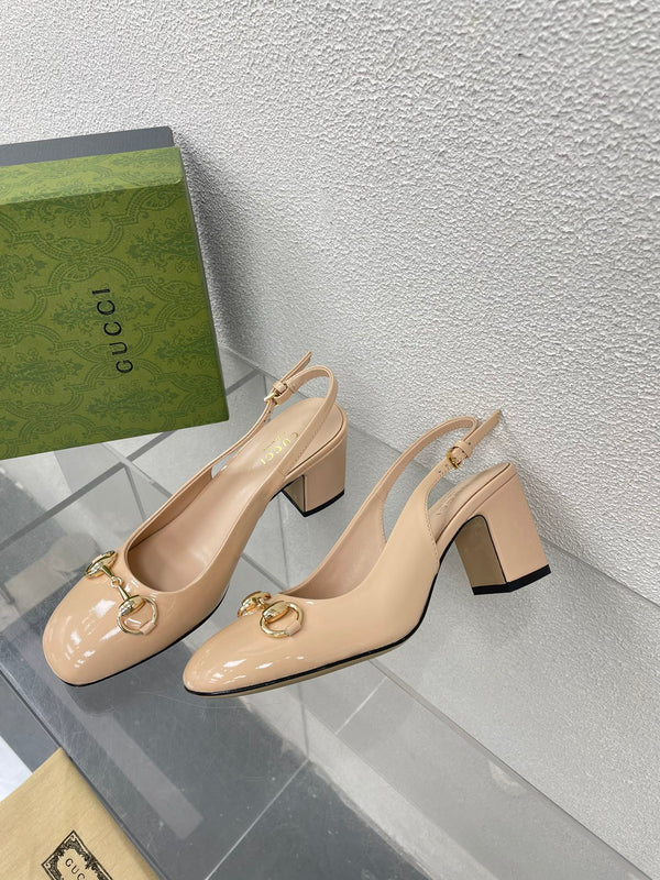 GG WOMEN'S HORSEBIT SLINGBACK 65MM IN TAN BEIGE CALFSKIN