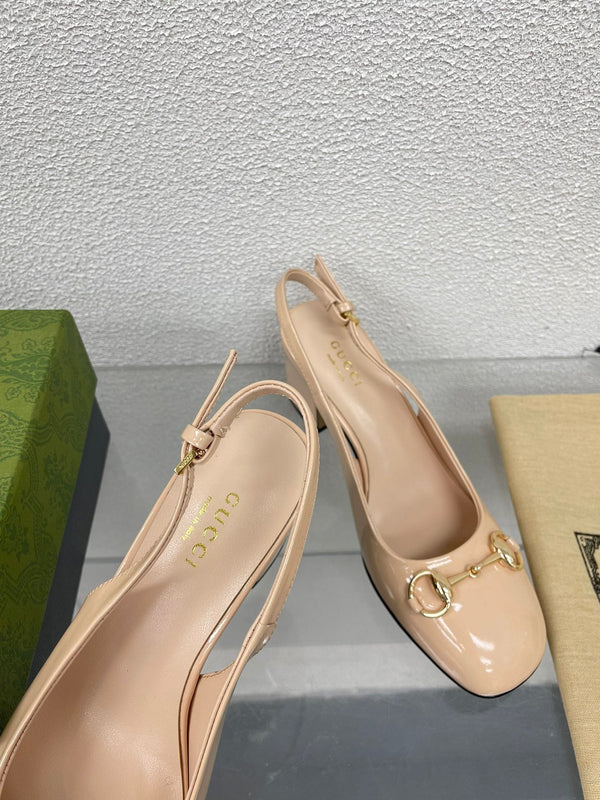 GG WOMEN'S HORSEBIT SLINGBACK 65MM IN TAN BEIGE CALFSKIN