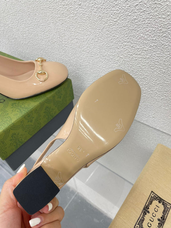 GG WOMEN'S HORSEBIT SLINGBACK 65MM IN TAN BEIGE CALFSKIN