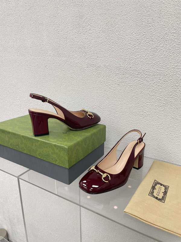 GG WOMEN'S HORSEBIT SLINGBACK 65MM IN WINE RED CALFSKIN