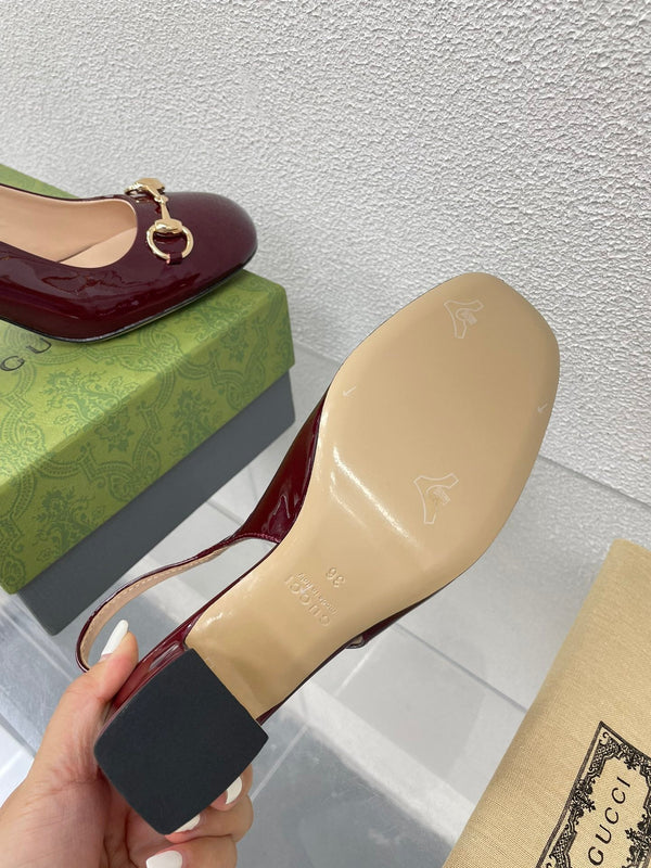 GG WOMEN'S HORSEBIT SLINGBACK 65MM IN WINE RED CALFSKIN