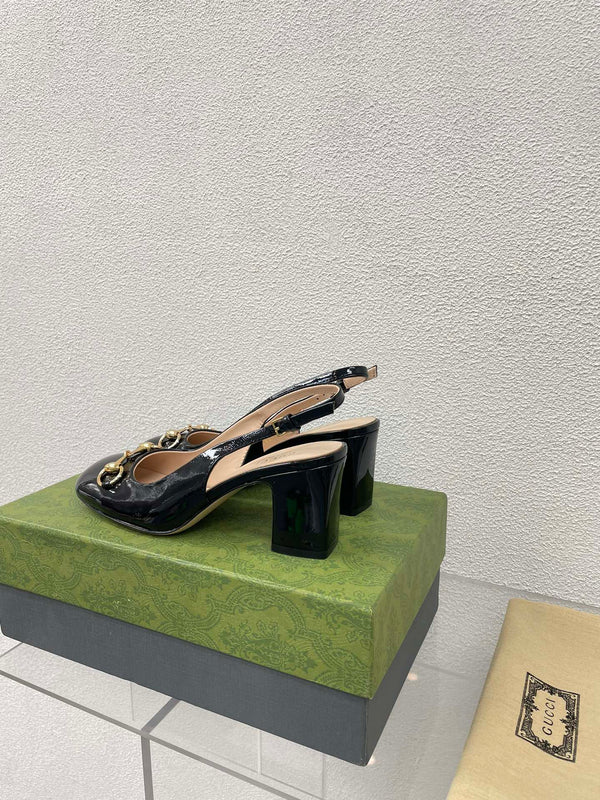 GG WOMEN'S HORSEBIT SLINGBACK 65MM IN BLACK CALFSKIN