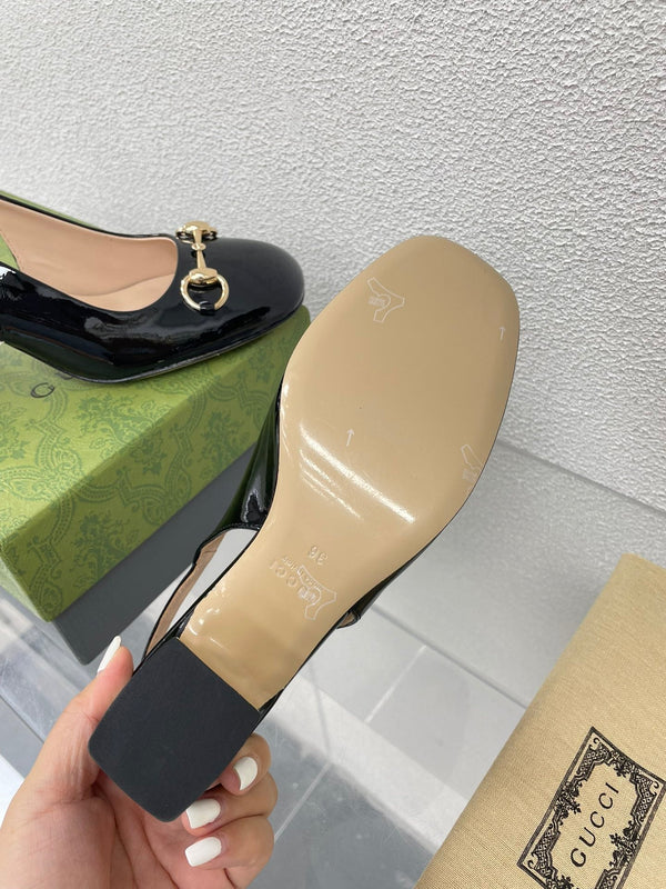 GG WOMEN'S HORSEBIT SLINGBACK 65MM IN BLACK CALFSKIN