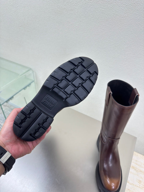 MiuMiu 25 platform boots brown calfskin wool 522430