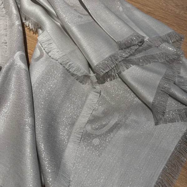 SCIALLE IN LANA E SETA JACQUARD 140 CM GRIGIO ARGENTO 401259