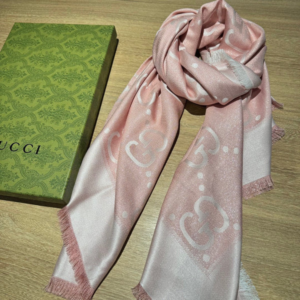 SCIALLE IN LANA E SETA JACQUARD 140 CM ROSA CHIARO 401260
