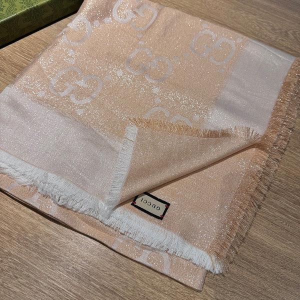 SCIALLE IN LANA E SETA JACQUARD 140 CM BISQUE BEIGE 401261