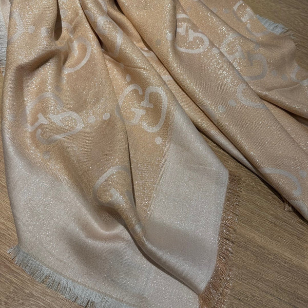 SCIALLE IN LANA E SETA JACQUARD 140 CM BISQUE BEIGE 401261
