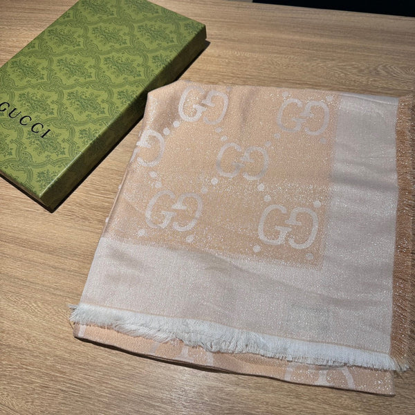 SCIALLE IN LANA E SETA JACQUARD 140 CM BISQUE BEIGE 401261