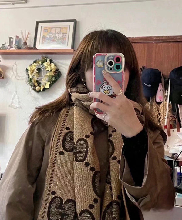 SCIARPA 195 CM IN LANA GG BEIGE E MARRONE SCURO JACQUARD LAMÉ 403978