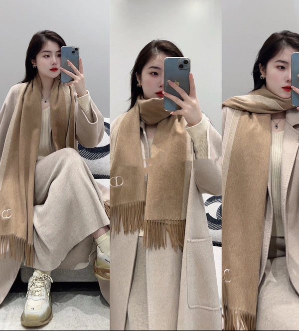 SCIARPA 180 CM IN CASHMERE E LANA BEIGE CAMMELLO 408838