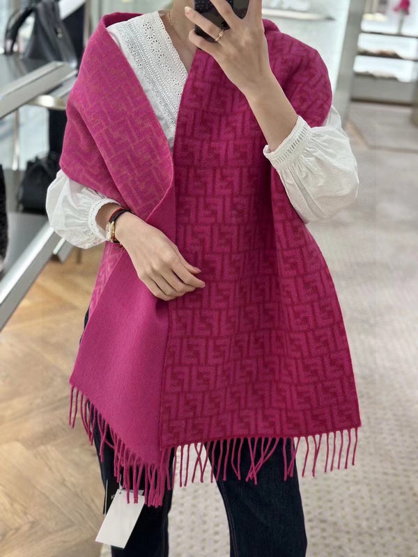 FF SCARF 180 CM IN BRIGHT PINK MONOGRAM WOOL AND CASHMERE 411830