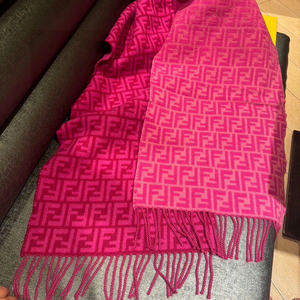 FF SCARF 180 CM IN BRIGHT PINK MONOGRAM WOOL AND CASHMERE 411830