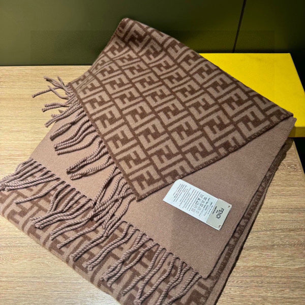 FF SCARF 180 CM IN MEDIUM BROWN MONOGRAM WOOL AND CASHMERE 411831