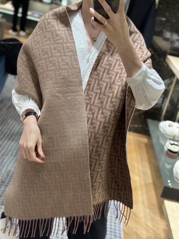 FF SCARF 180 CM IN MEDIUM BROWN MONOGRAM WOOL AND CASHMERE 411831