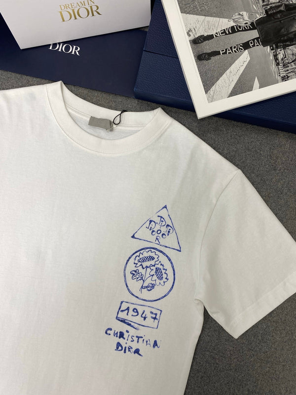 CD Loose T-shirt White Blue Cotton