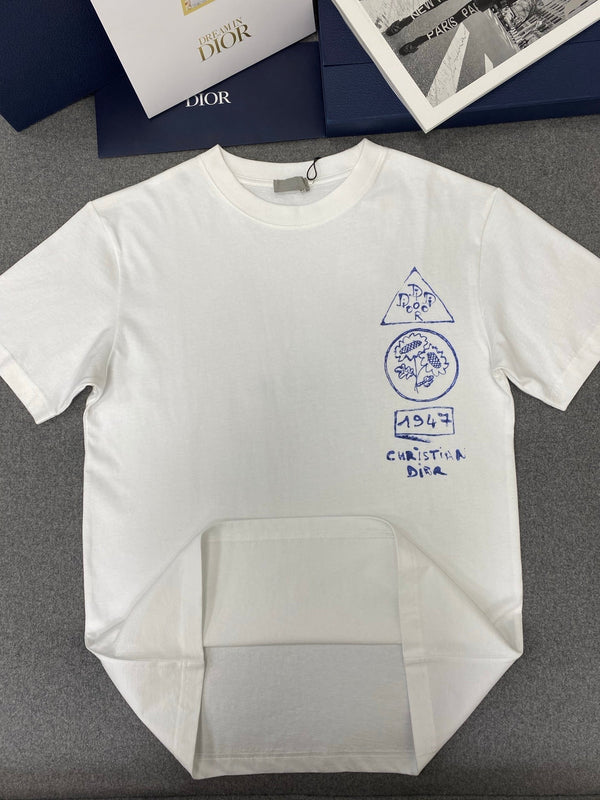 CD Loose T-shirt White Blue Cotton