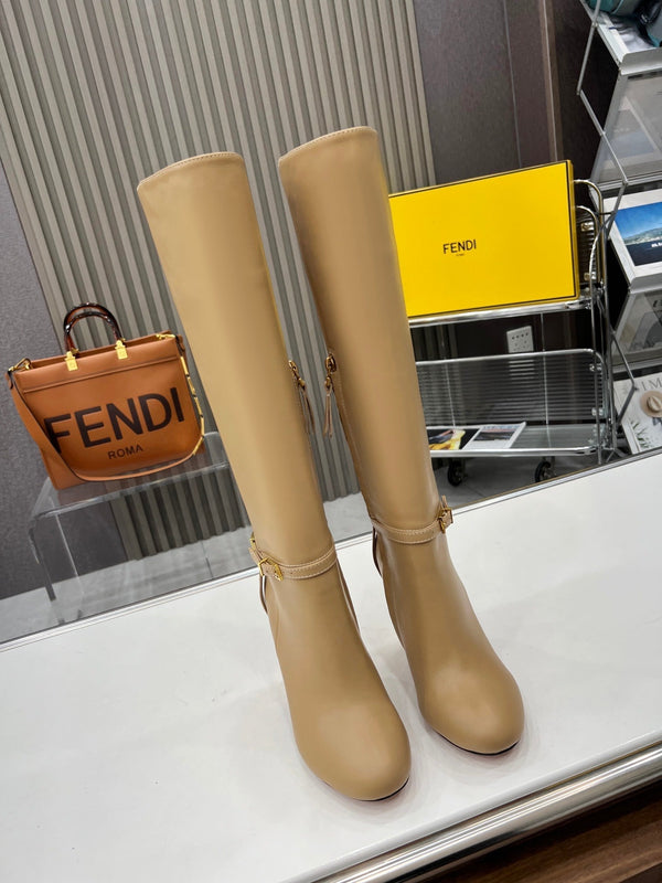 FENDI knee boots high heel beige cowhide 521211