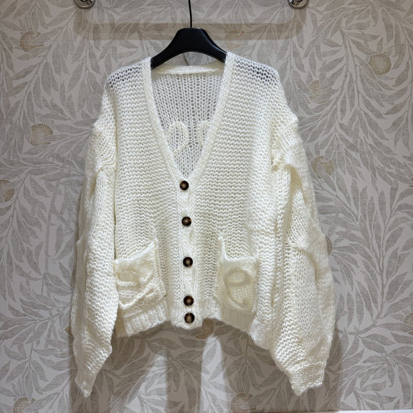 Loewe Cardigan Cream White Wool Mohair
