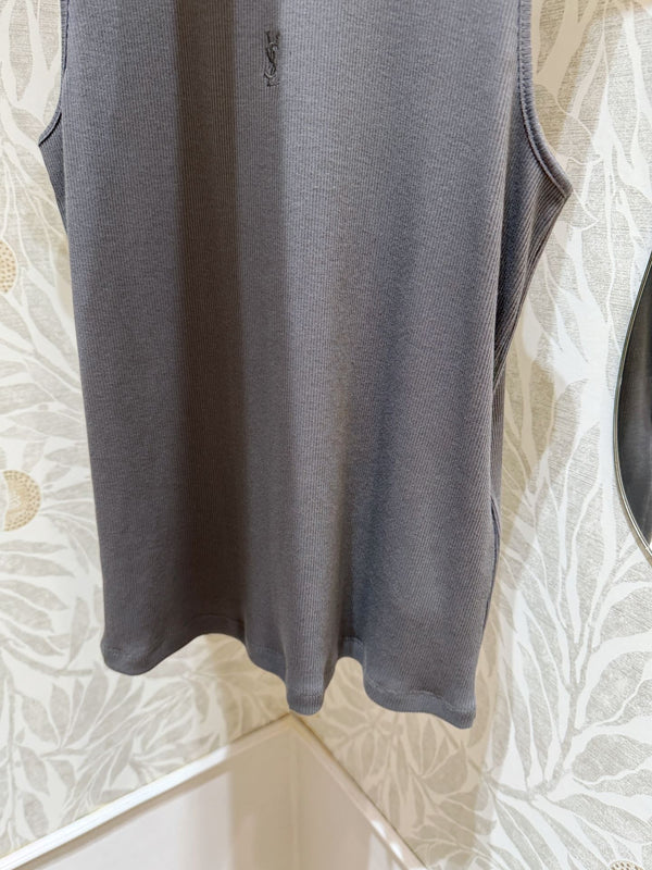 YSL Ribbed Vest Smoky Gray Cotton
