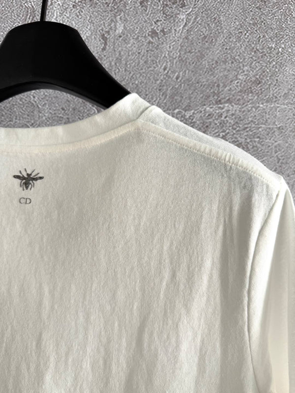 CD Butterfly T-shirt White mix Yellow Cotton Linen